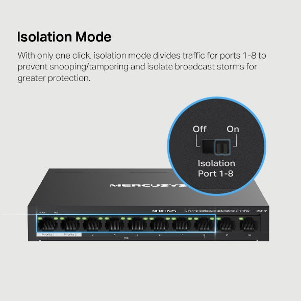 10-Port 10/100Mbps Desktop Switch with 8-Port PoE+ 10-Port 10/100Mbps Desktop Switch with 8-Port PoE+